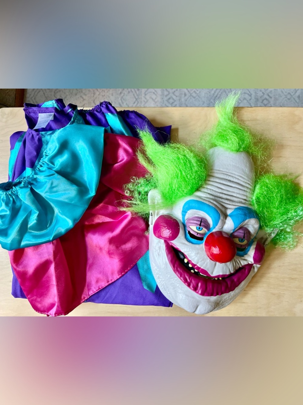 Spirit Clown Costume Green Purple Blue Metallic Accents